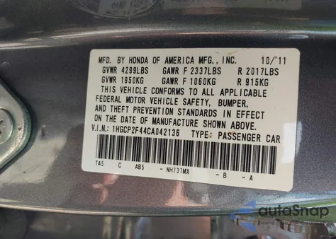 2012 Honda Accord 2.4 Lx-P from USA, damaged, VIN 1HGCP2F44CA042136
